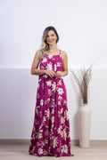 Vestido Feminino Longo Estampado Decote Reto