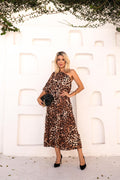 Vestido Longo Manga Única Animal Print Onça