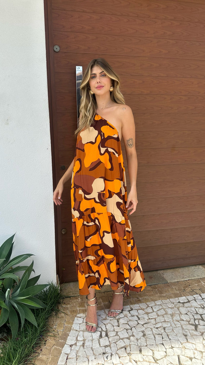 Vestido Longo de Uma Alça Estampado