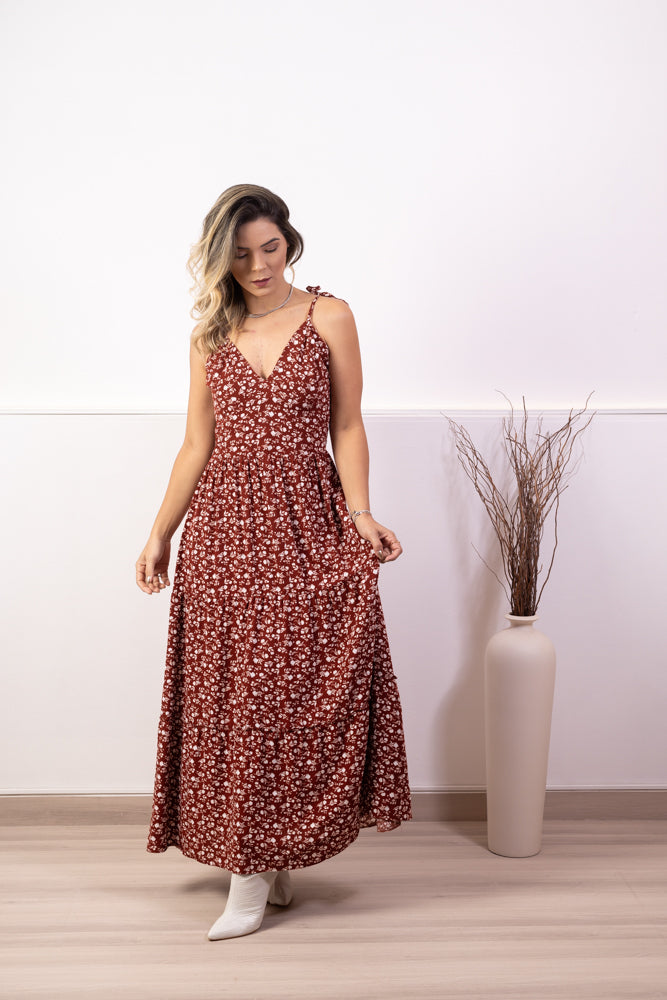 Vestido Feminino Longuete Alça Regulável