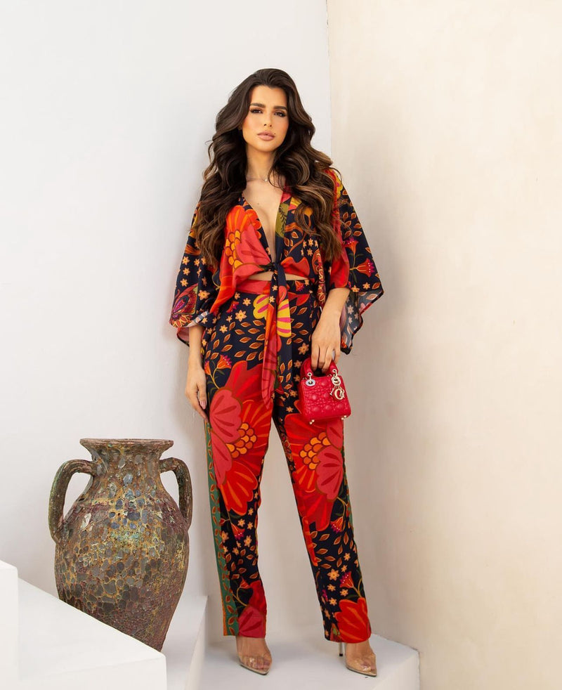 Conjunto Floral Red Natalia Alencar