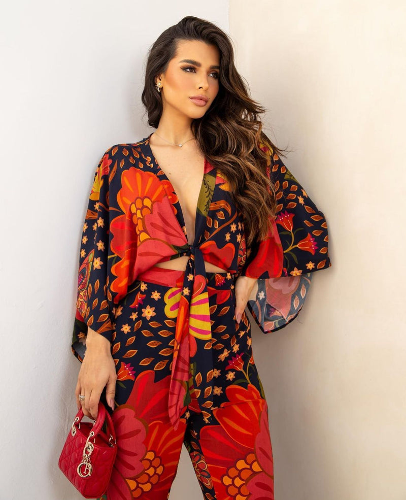 Conjunto Floral Red Natalia Alencar