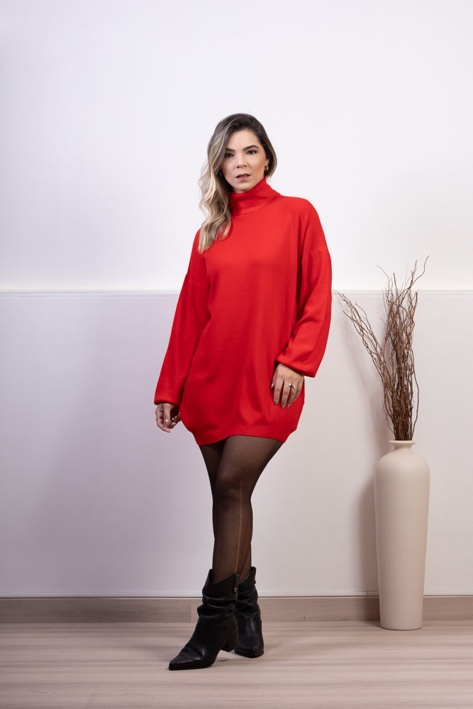 Vestido Poncho Feminino em Lanzinha Manga Longa